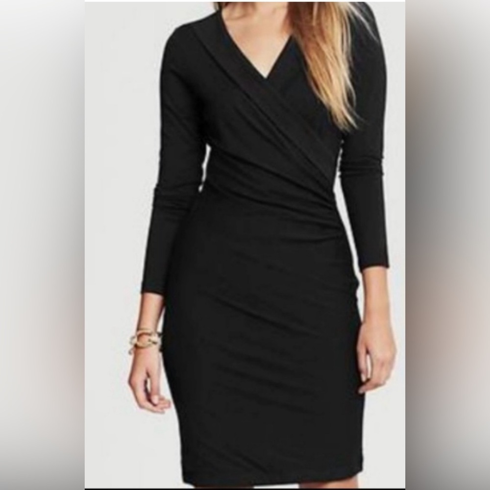 BANANA REPUBLIC wrap V-neck ruched down side 3/4 sleeves sexy dress NEW size S
